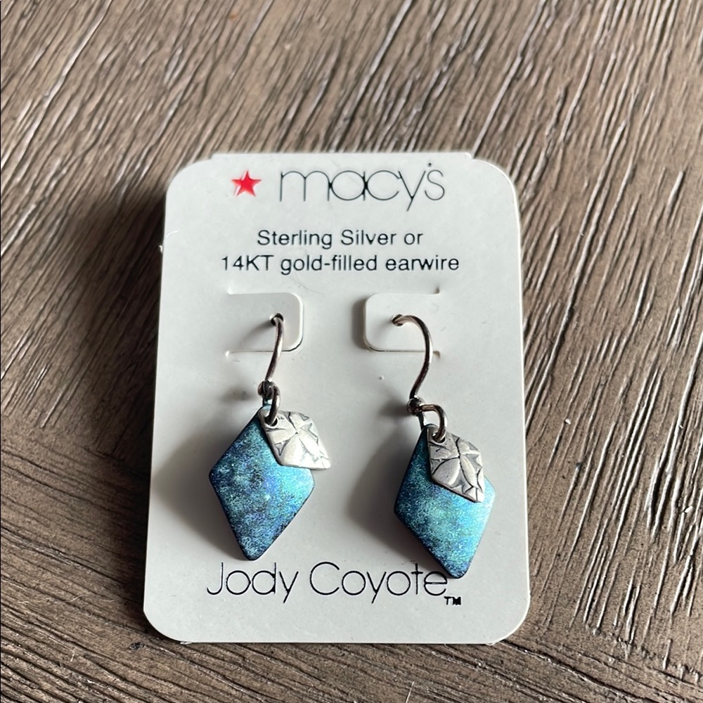 NWT! Blue and Silver Dangle Leaf Earrings